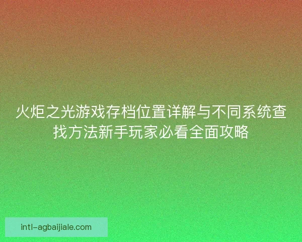 火炬之光游戏存档位置详解与不同系统查找方法新手玩家必看全面攻略